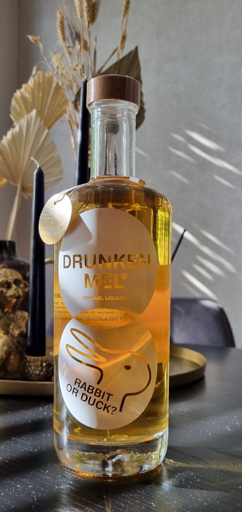 Glaasje, kleintje, mini, fles, drunken mel horeca drunkenmel likeur caramel wodka